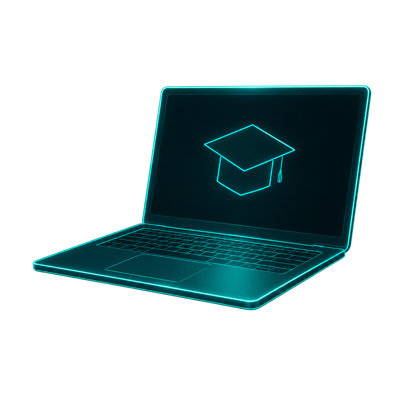 Laptop mit leuchtendem Doktorhut auf dem Bildschirm.